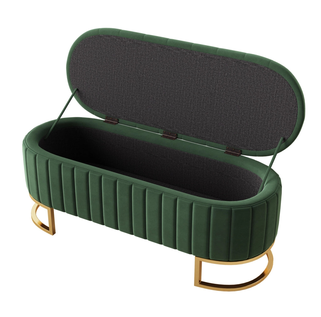 Panca Contenitore in Velluto Verde con Seduta Imbottita 120x40 cm