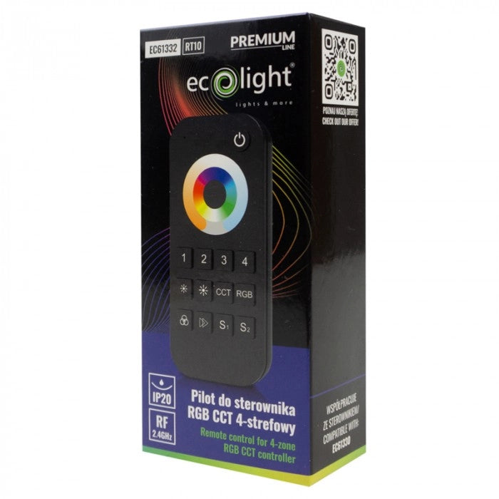 Telecomando RT10 per LED RGB+CCT 4 zone nero Ecolight