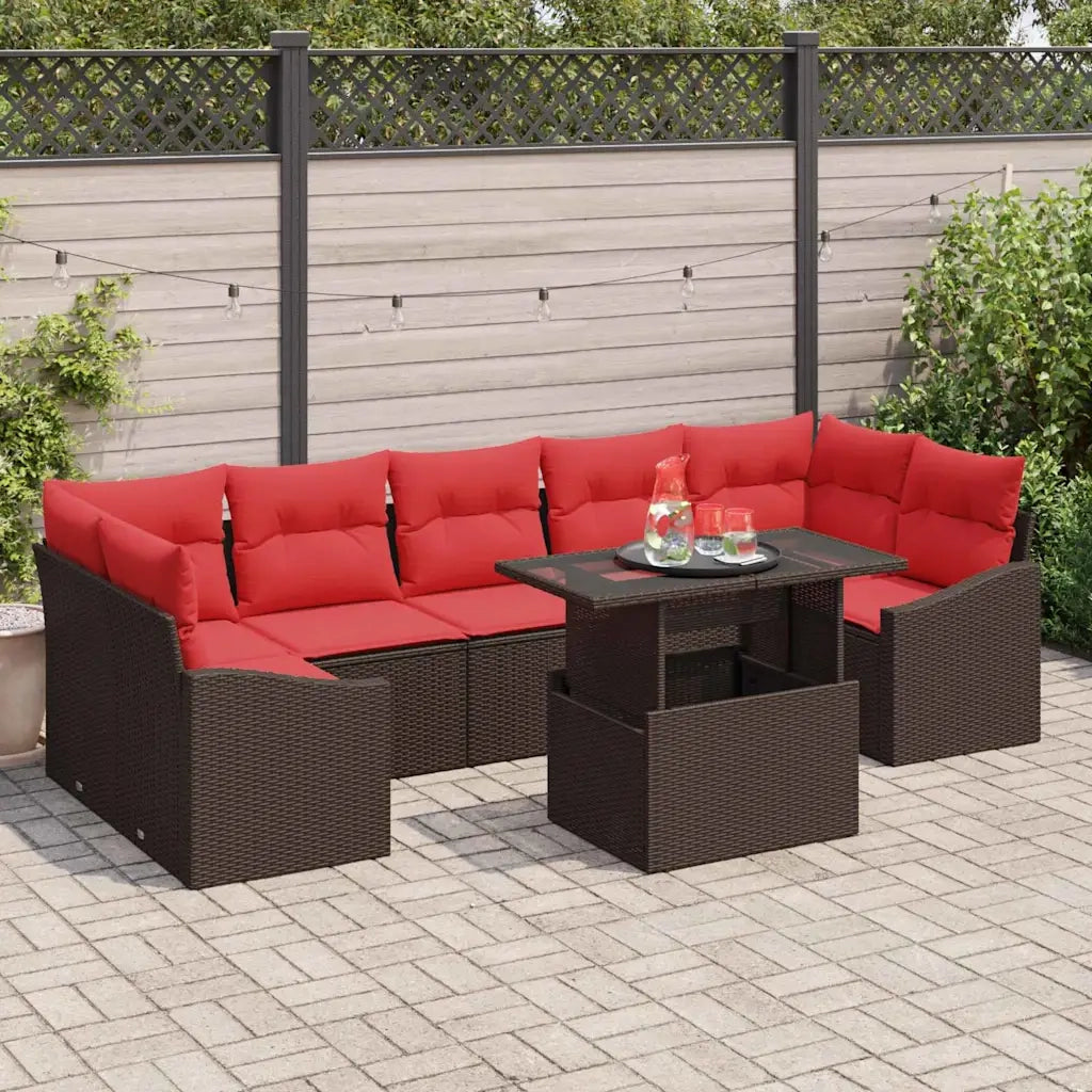 Set Divano da Giardino 8 pz Marrone e Rosso polyrattan 3348960