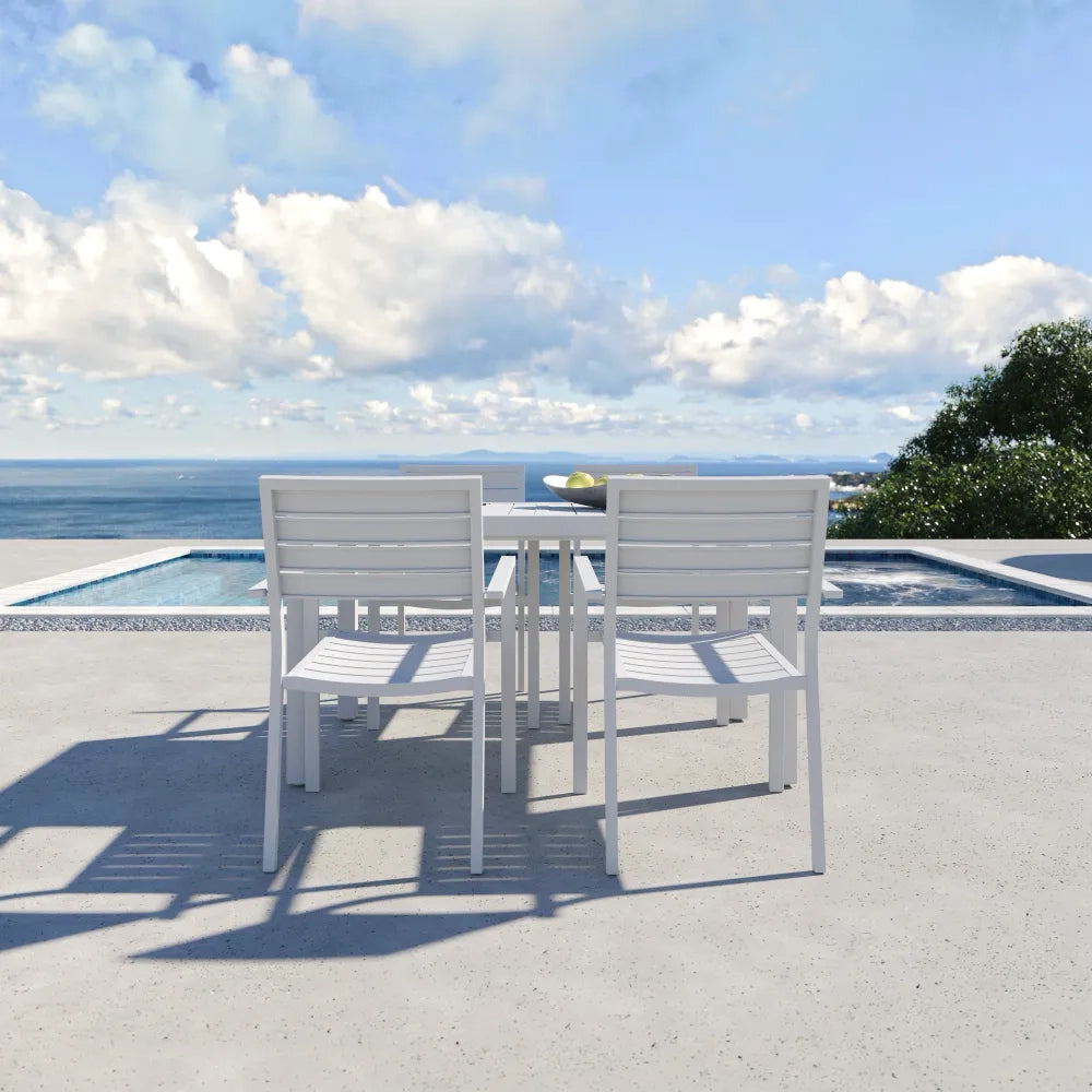 Set da esterno bianco con tavolo allungabile 140/210x75cm e 4 sedie in alluminio | Zenor