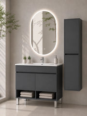Mobile bagno con piedini con lavabo ORIGENBATH NEBARI con piedini e ante con colonna 90x40 cm grafite con colonna