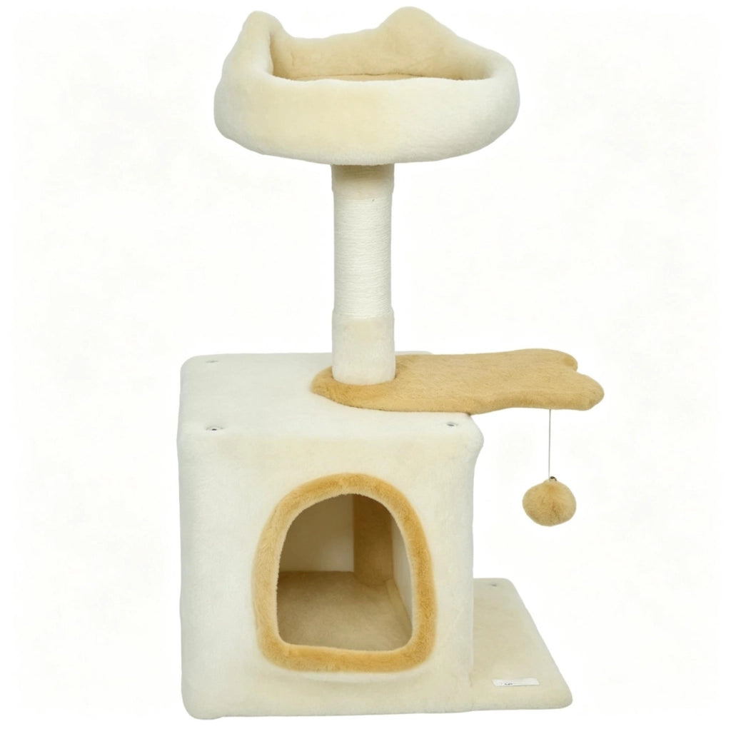 Albero per Gatti con Cuccia in Peluche e Tiragraffi in Sisal 40 x 30 x 72 cm Beige e Giallo per Interni