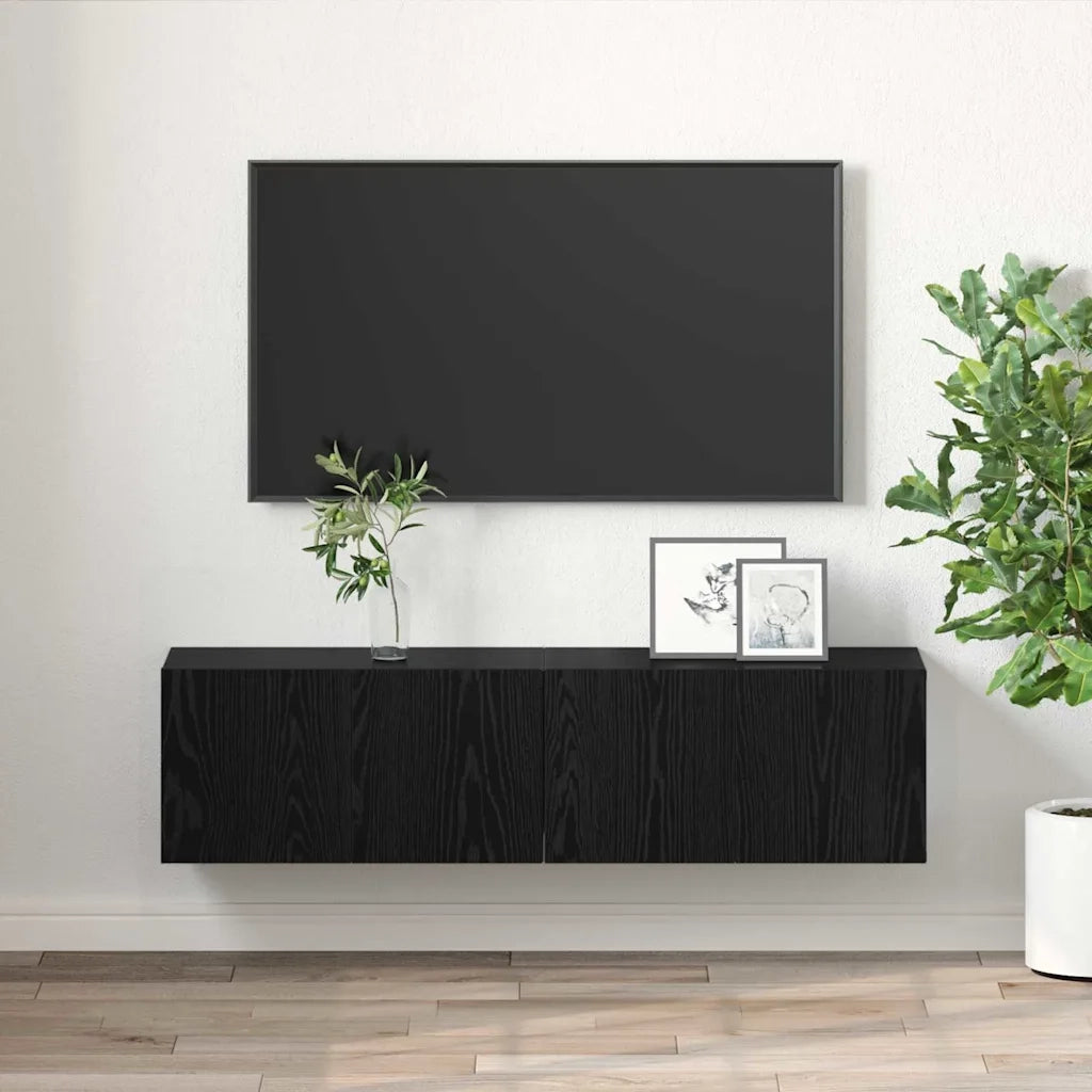 Set mobile TV 2 pz | Armadietto TV | Mobile Porta TV Nero 60 x 30 x 30 cm Legno multistrato