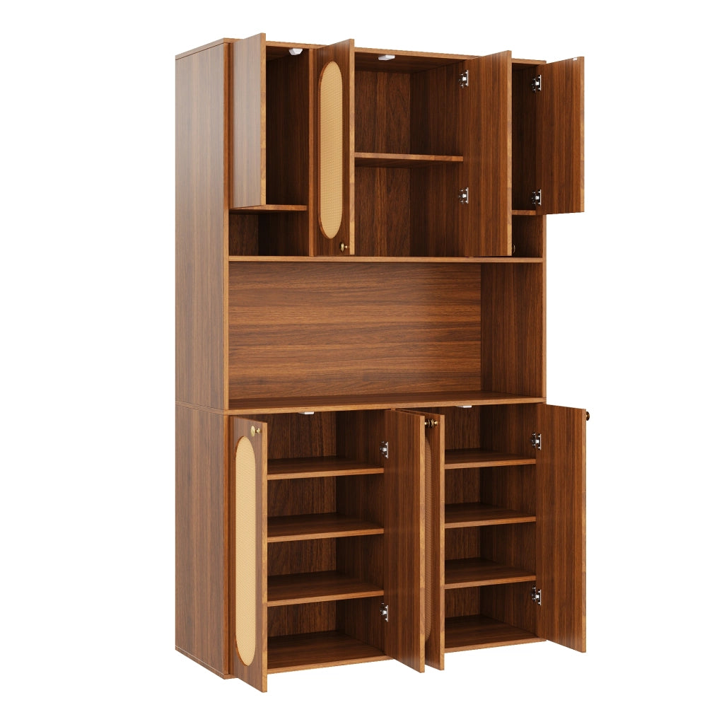 Credenza alta con 8 ante, nicchie e vano bar LED regolabile per sala da pranzo, MDF naturale, 106 × 40 × 178 cm