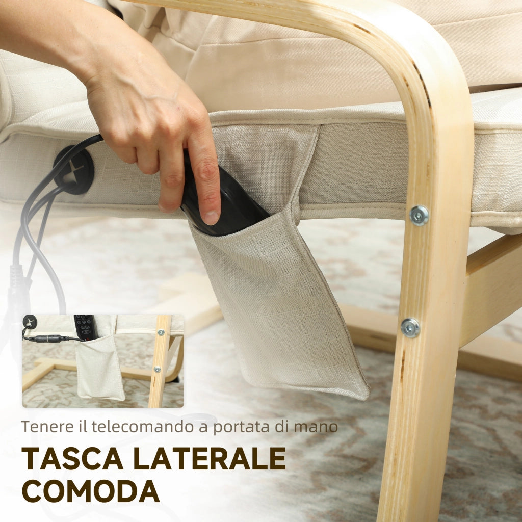 Poltrona Relax Massaggiante Riscaldante ¨C Xylo ¨C Tessuto Crema con Poggiapiedi Regolabile 67x95x101 cm
