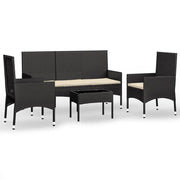 Set Divani da Giardino 4 pz | Set Salotto da Giardino con Cuscini Nero in Polyrattan