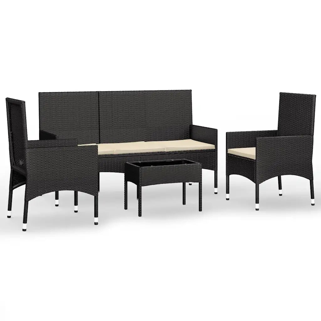 Set Divani da Giardino 4 pz | Set Salotto da Giardino con Cuscini Nero in Polyrattan