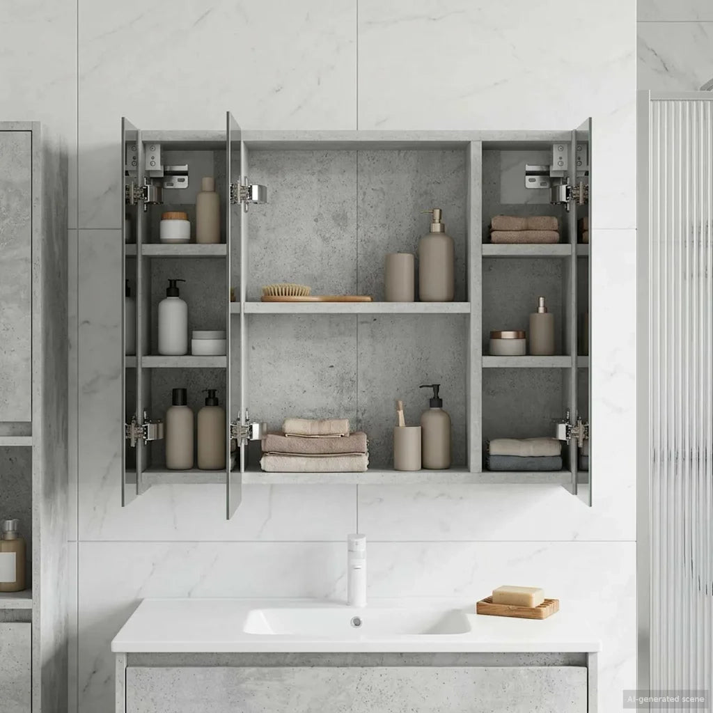 Mobiletto per specchio da bagno Grigio cemento 889074