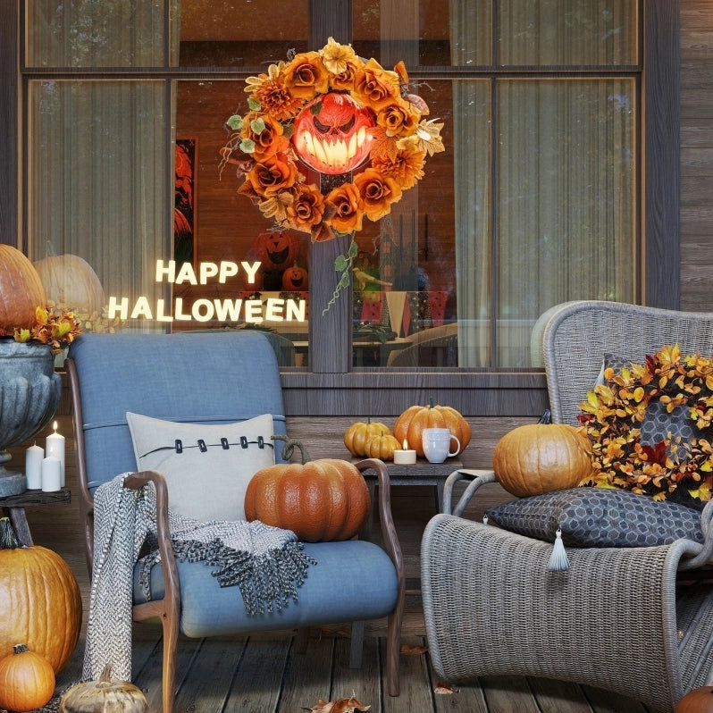CORONA Halloween da appendere 44x9x44 cm Arancione con 44 LED