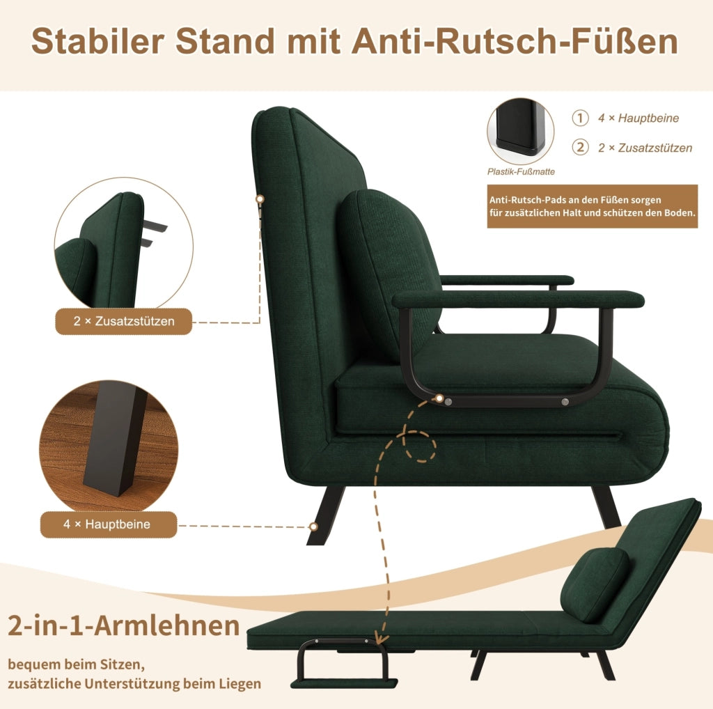 Poltrona relax reclinabile 5 posizioni con schienale 180° in ciniglia verde