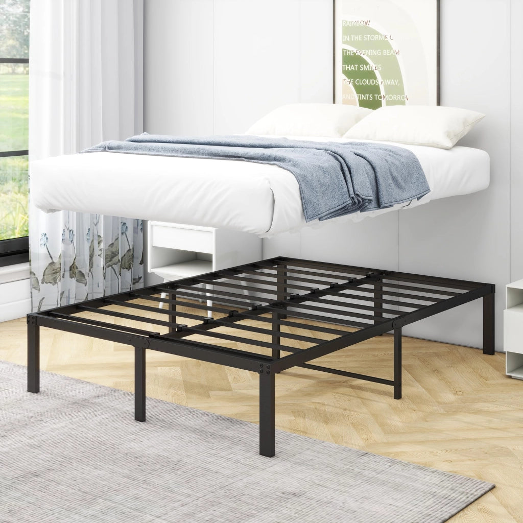 Struttura letto 120 × 200 cm in metallo nero con doghe in acciaio; spazio sottostante di 31 cm; portata 200 kg