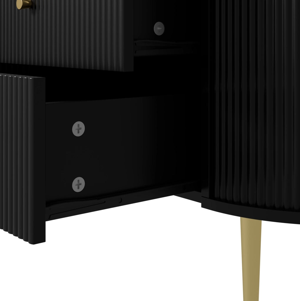 Mobile TV 180x40x38 cm con cassetti e ante ondulate in MDF nero