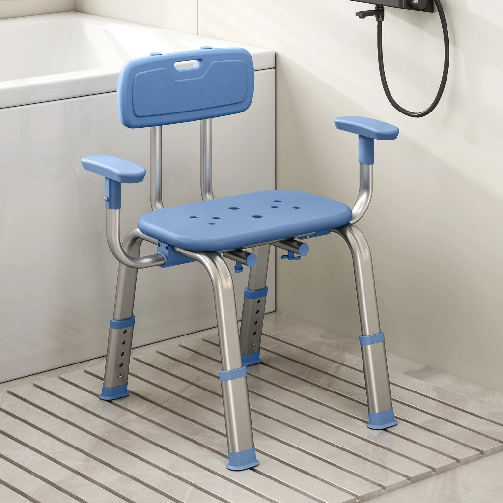 Sgabello da doccia ergonomico con braccioli e schienale regolabili ¨C Minimal ¨C blu