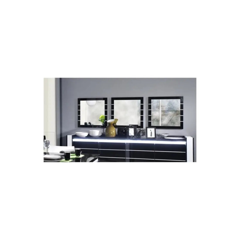 Set buffet LINA con 3 specchi nei colori nero e bianco