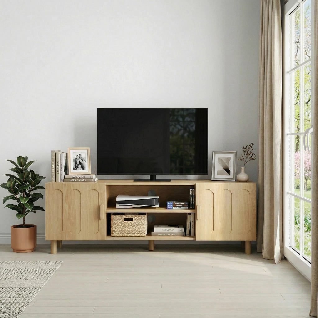 Cassettiera TV in stile rustico; finitura rovere; in MDF; lunghezza 140 cm