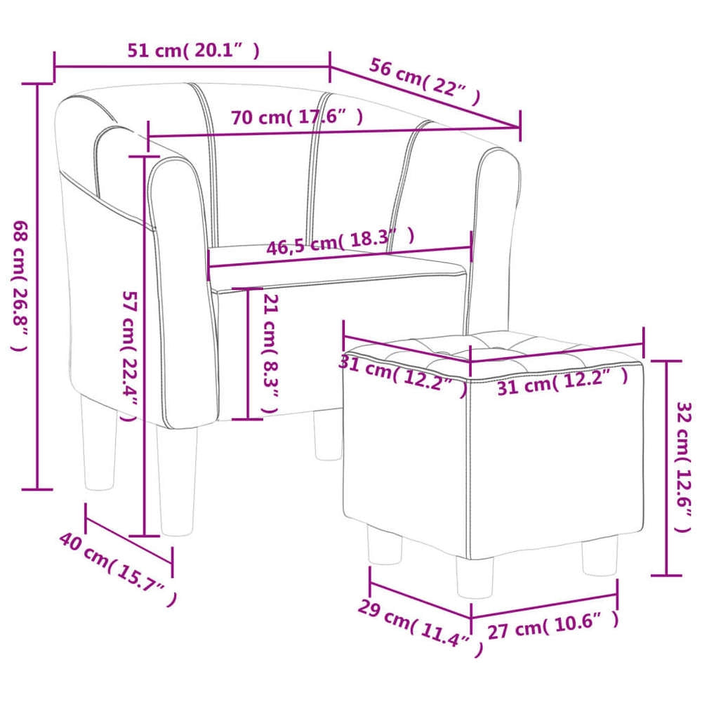 Club Chair With Footstool, Light Grey Fabric