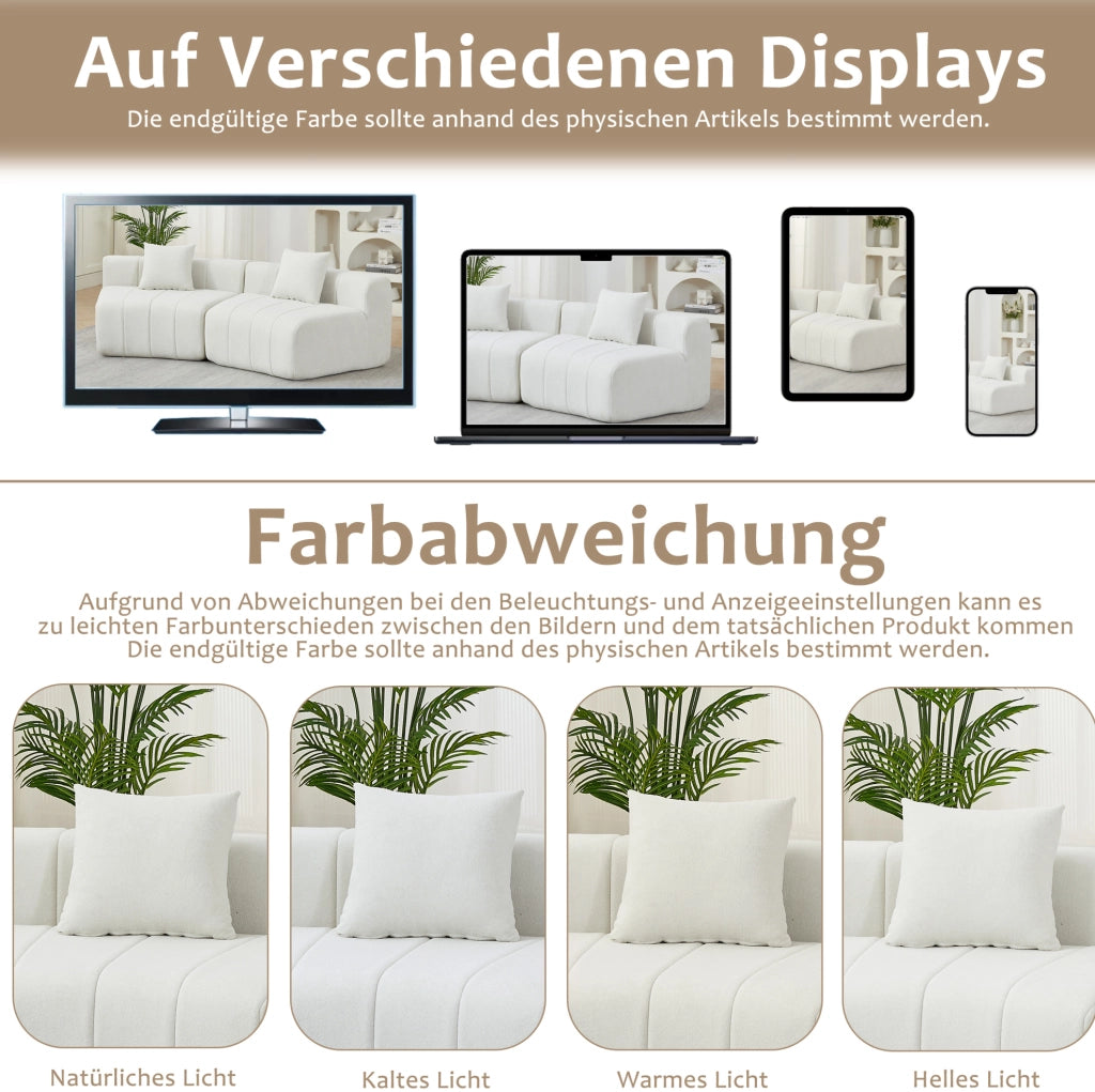Divano modulare in chenille beige con design a tasti