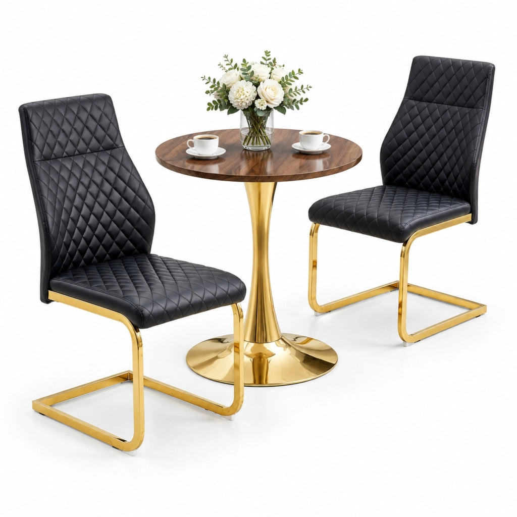 Set tavolo rotondo Ø 60 cm con 2 sedie da pranzo nere e oro HOMVRA