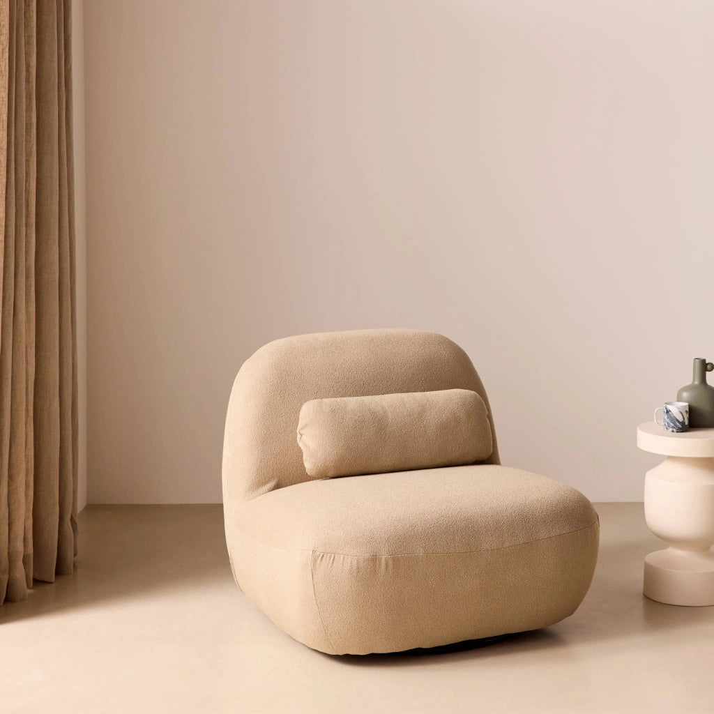 Poltrona girevole 360° bouclé, beige