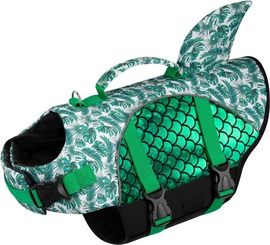 Vestone per cani - Strisce riflettenti - Adattabile - Alta capacità galleggiante - Verde - S