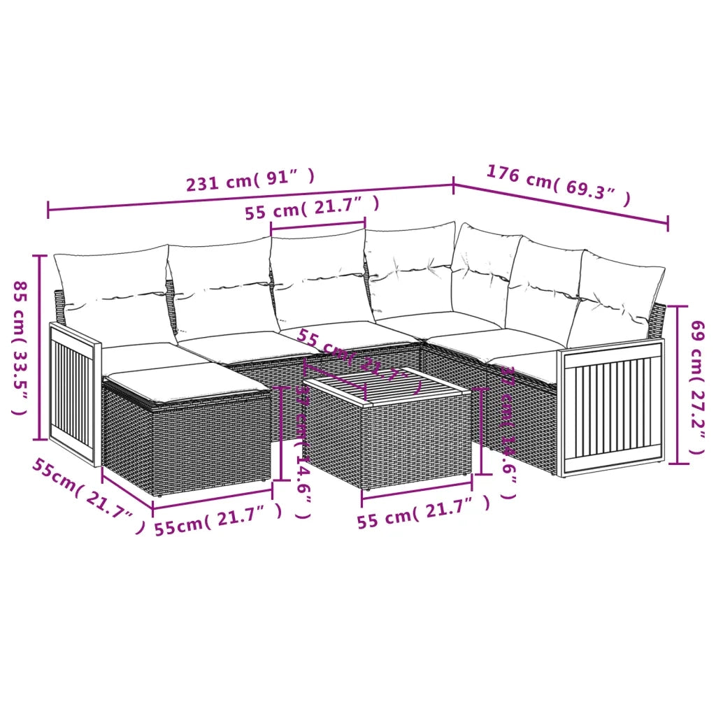 Set Divano da Giardino 8 pz con Cuscini Grigio in Polyrattan