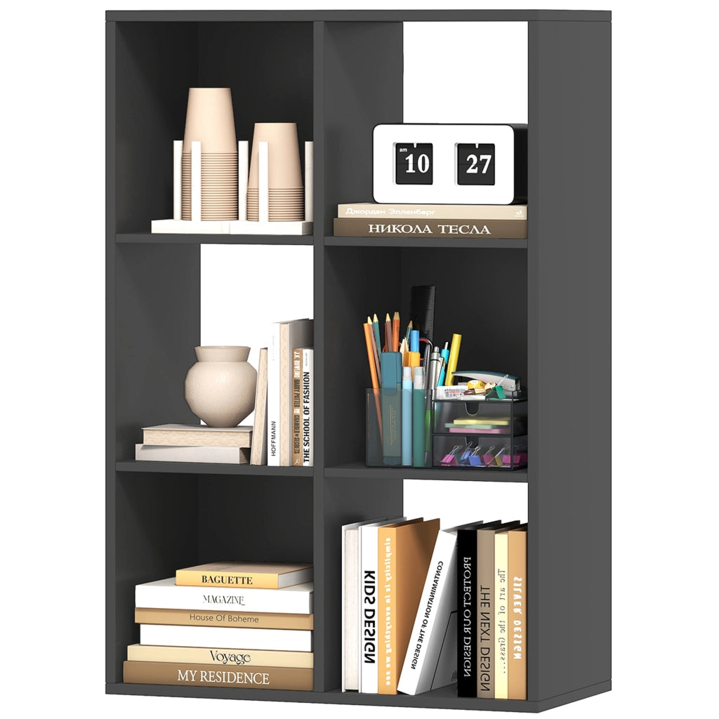 Libreria Cubi Scaffale 6 Ripiani ¨C Minimal ¨C Legno Nero 61.5x29.5x91.5 cm