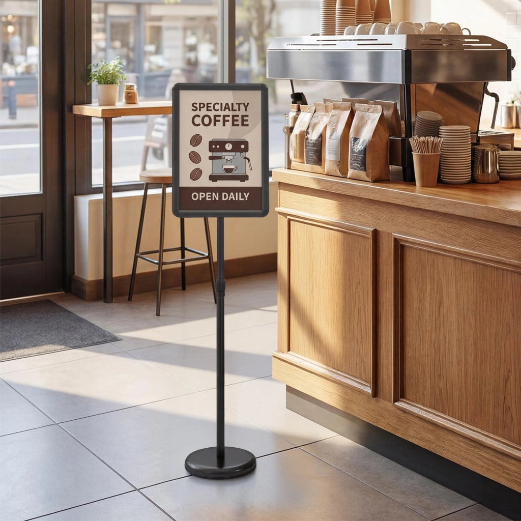 Espositore A4 da terra regolabile metallo base riempibile, Stand per men¨´ poster pubblicit¨¤ ristorante ufficio esterno 87-137 cm 2 Pezzi Nero