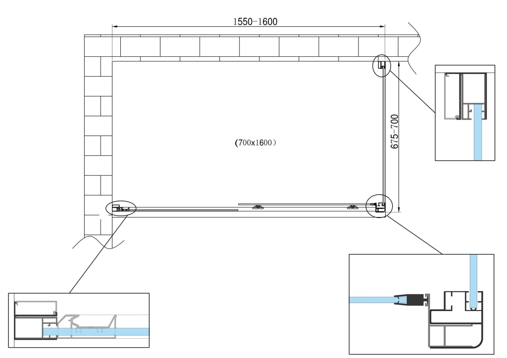 Box doccia angolare parete fissa e ANTA FISSA + PORTA scorrevole vetro 6 mm MISURA 67,5-70 ANTA FISSA + PORTA 155-160