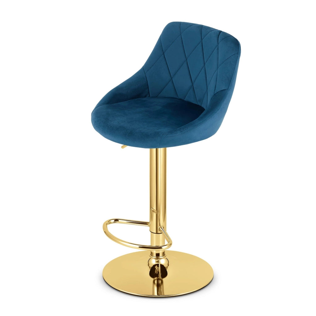 Sgabello da bar Kast in velluto blu e oro