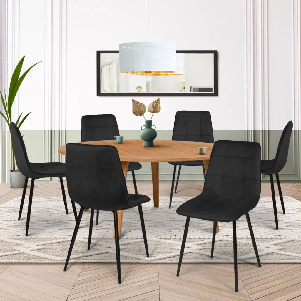 IDMarket - Set di 6 sedie da pranzo MILA in velluto nero