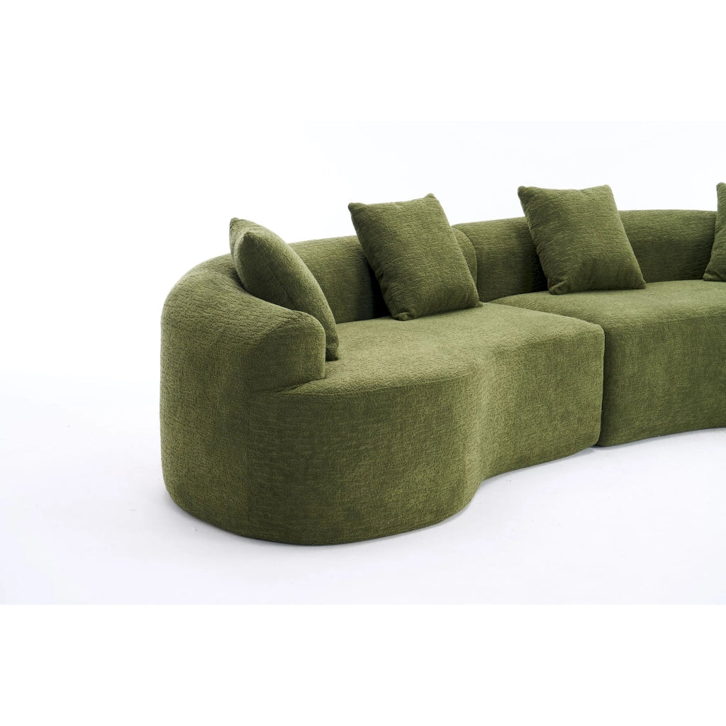 Divano curvo da 275 cm in ciniglia verde con moduli indipendenti senza montaggio