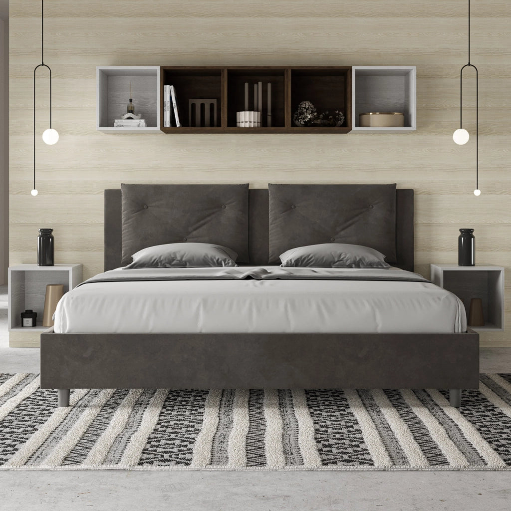 BS COM Letto con rete imbottito 180x190 microfibra grigio