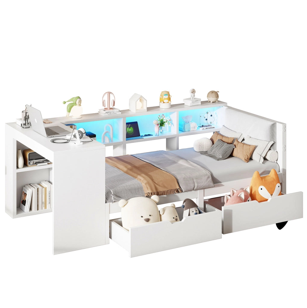 Letto piattaforma 90 x 200 cm con cassetti, prese USB e LED