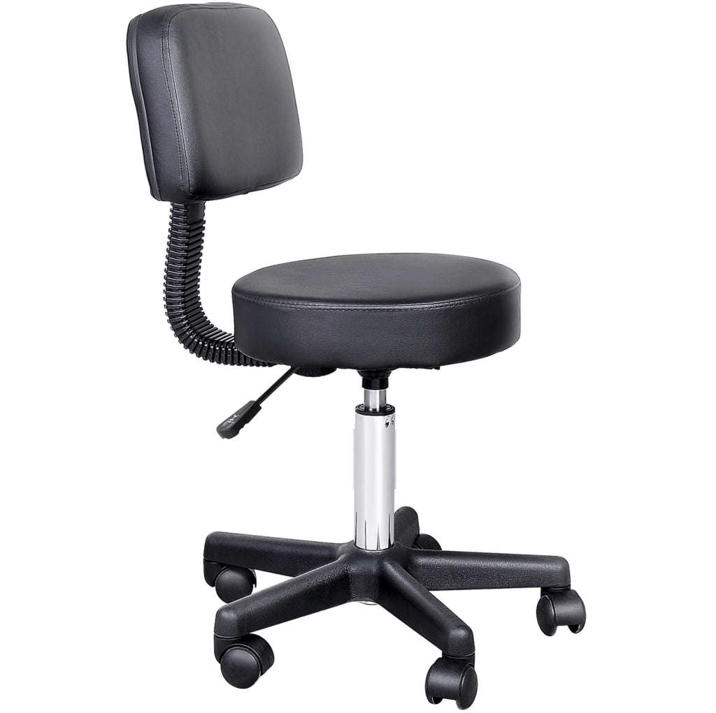 Sgabello girevole ULEVR nero con schienale, altezza regolabile 43-55 cm e 5 ruote in nylon