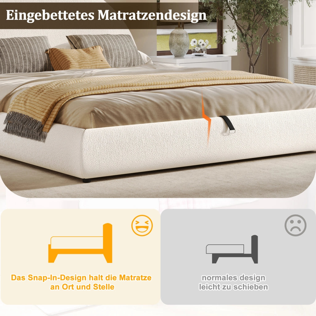 letto imbottito bouclé bianco 180 x 200 cm