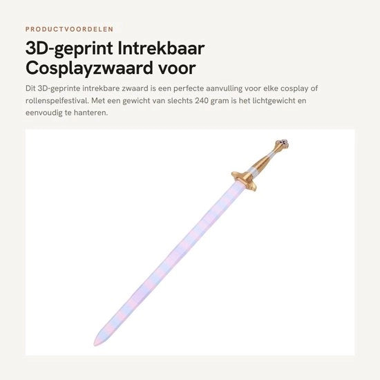Spada Cosplay 3D Stampata - Reclinabile - Leggera - Requisito Anime - Gioco di Ruolo - Progettata con Realismo - Spada
