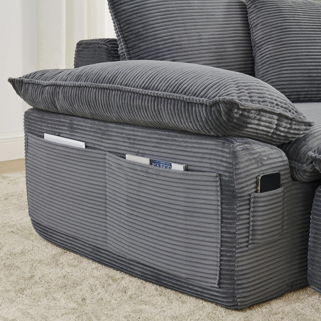 Divano 2 Posti Modulare con Poggiapiedi e Tasche ¨C MINIMAL ¨C Tessuto Morbido, Grigio