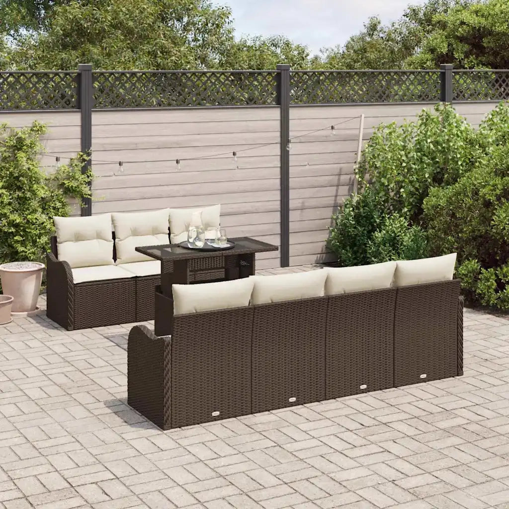 Set Divano da Giardino con cuscino 8 pcs Marrone Poly Rattan