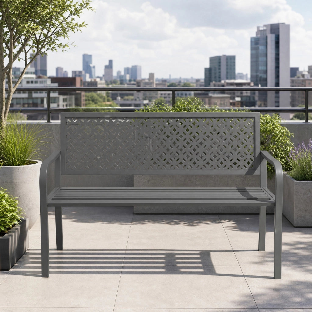 Panchina da giardino 2 posti in acciaio grigio scuro; 127 x 61 x 85 cm