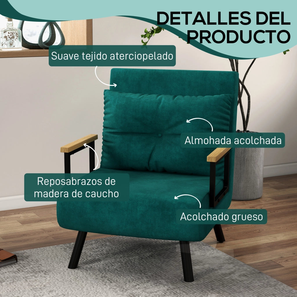 Letto Singolo Pieghevole Convertibile 3 in 1 ¨C Minimal ¨C Verde 63x73x81 cm