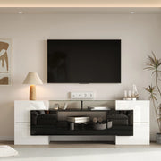 Mobile TV moderno 200x35x60 cm con LED multicolore; 6 ante e 2 cassetti bianco e nero