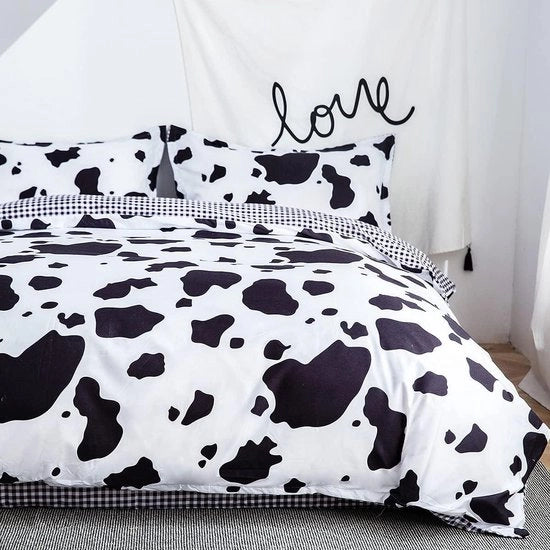 Set di coperte per letto Kingsize 3 pezzi - Disegno di mucche - Inversibile - Soffice - Inclusi 2 cuscini - Dimensioni 220 cm x 230 cm
