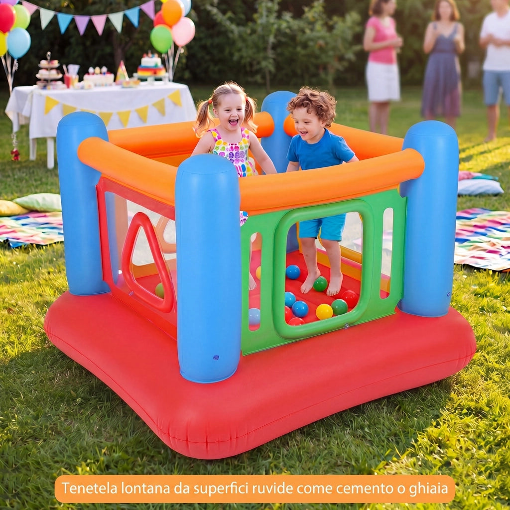 Castello gonfiabile per bambini 3+ anni tunnel gioco tappeto salta gonfiaggio semplice, Trampolino elastico per compleanno e feste Blu