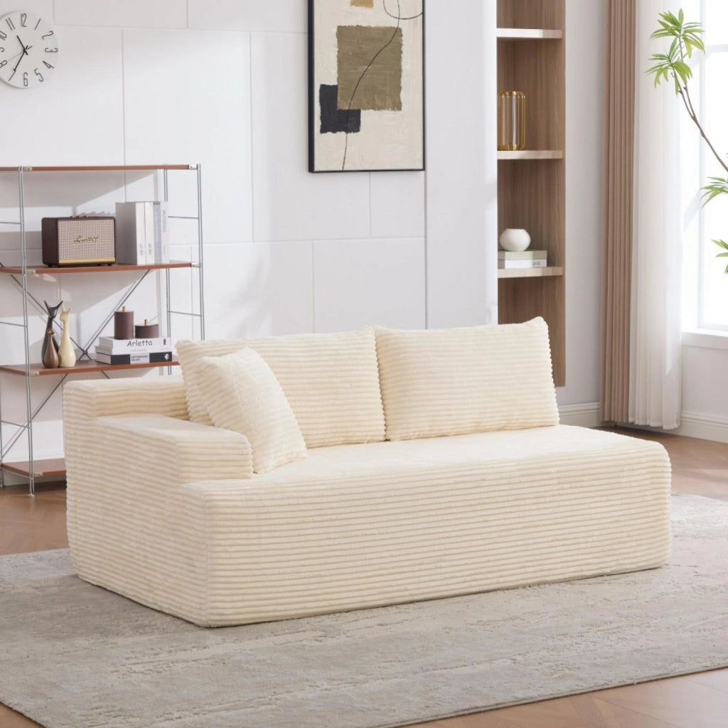 Divano compatto, divano modulare, tessuto chenille, schiuma ad alta elasticità 30D, base antiscivolo, 2 posti, bianco avorio