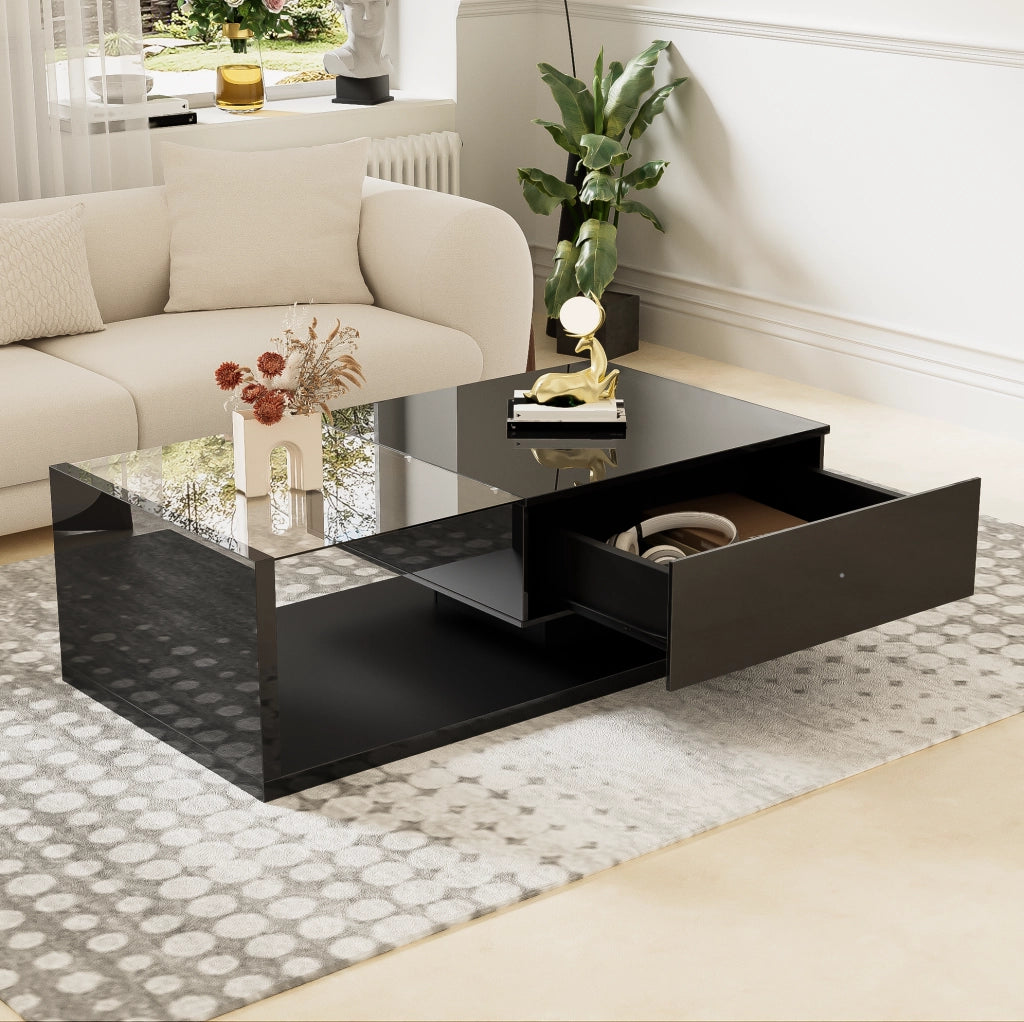Tavolino da caff¨¨ 105x55 cm con LED 16 colori e vetro temperato nero