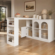 Mobile bar girevole a 360° con ante in vetro; ripiani aperti e vani chiusi; MDF bianco 120 × 40 × 97 cm