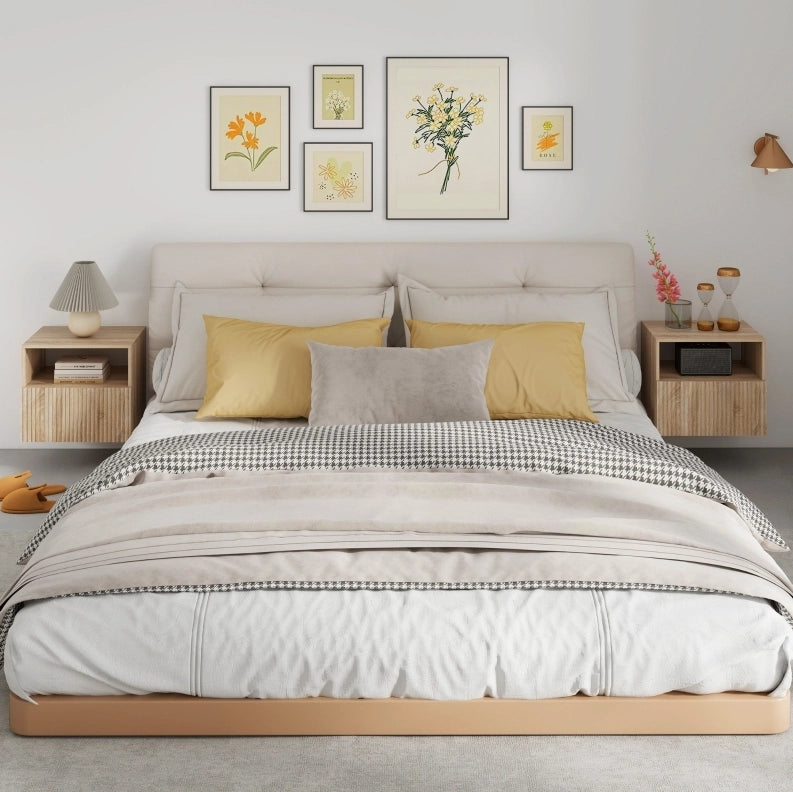 Comodino da parete 40x39,5x35 cm in legno, effetto legno chiaro, salvaspazio