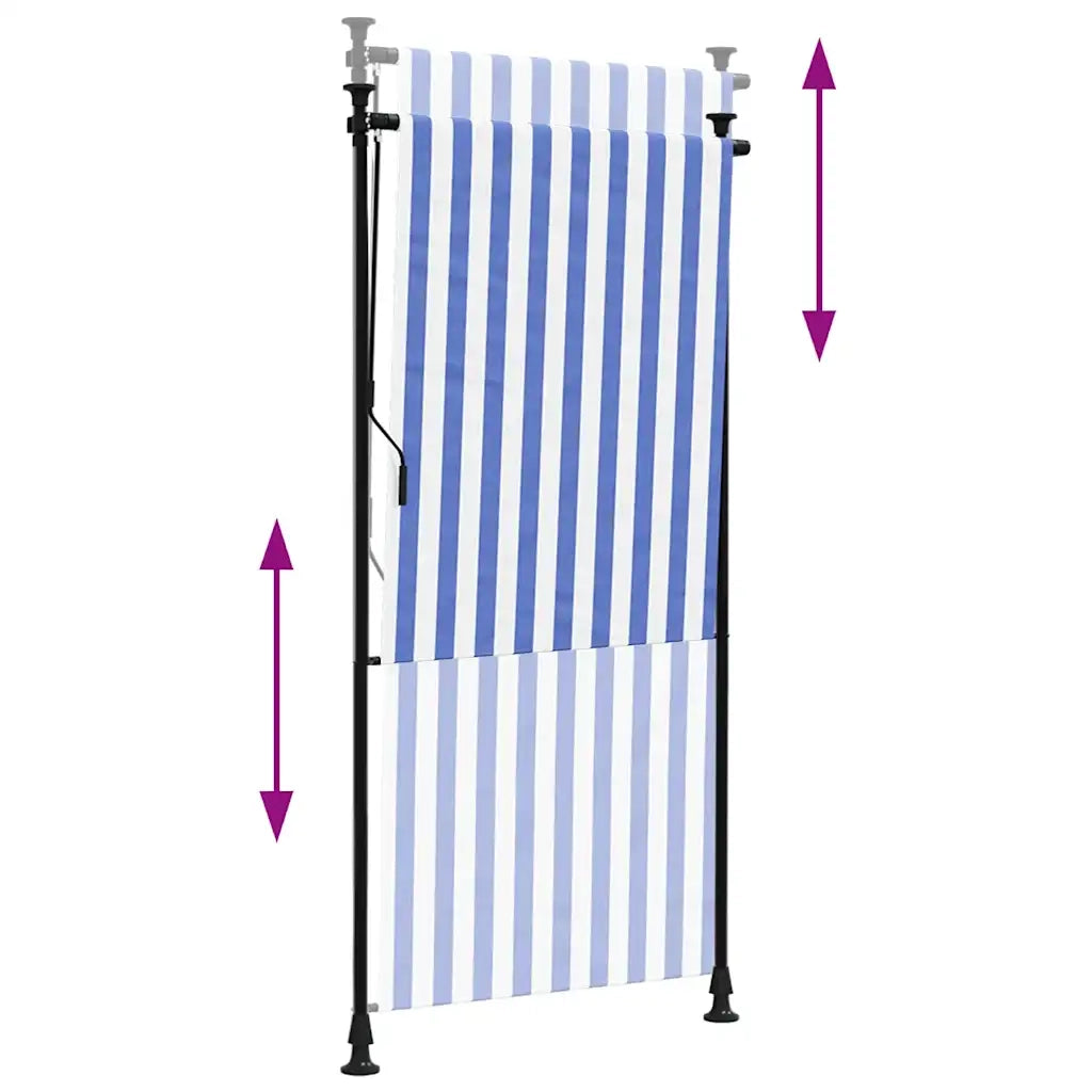 Tenda a rullo | Tenda avvolgibile Esterno Blu e Bianca 100x270cm Tessuto e Acciaio