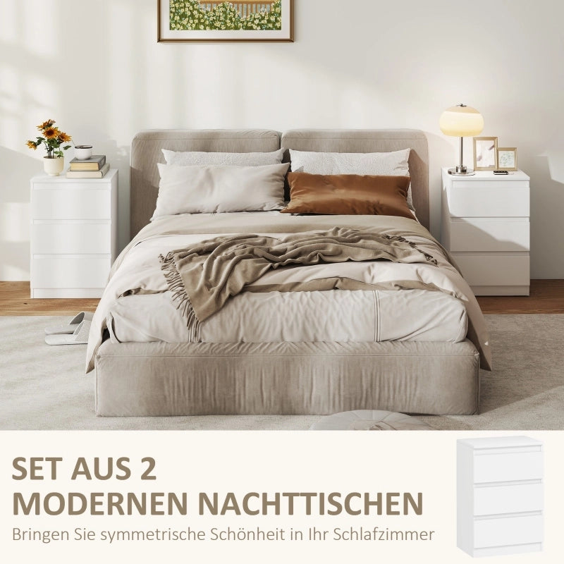 Comodini set di 2 con 3 cassetti in MDF bianco per camera da letto senza maniglie 40 × 30 × 59.5 cm