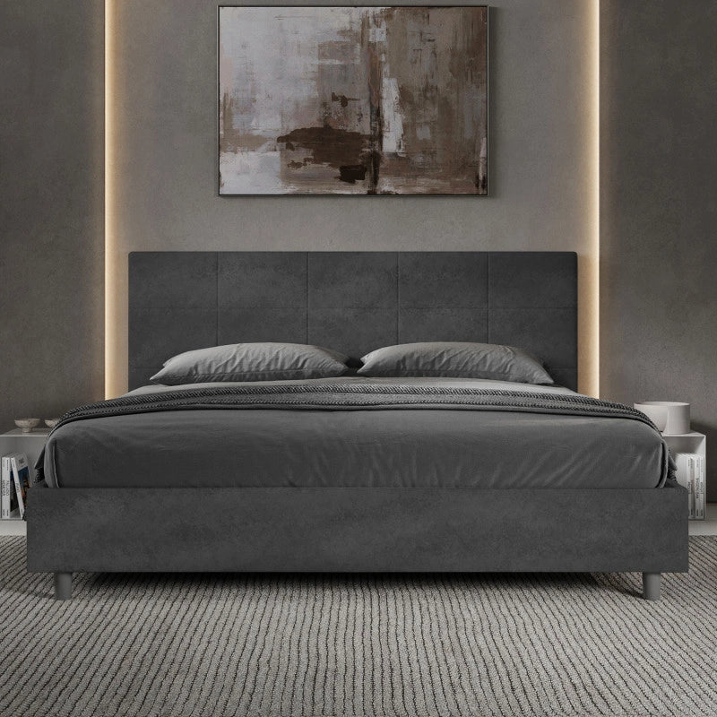 Letto imbottito Matrimoniale 190x190 cm Mika - Contenitore,Microfibra,Grigio